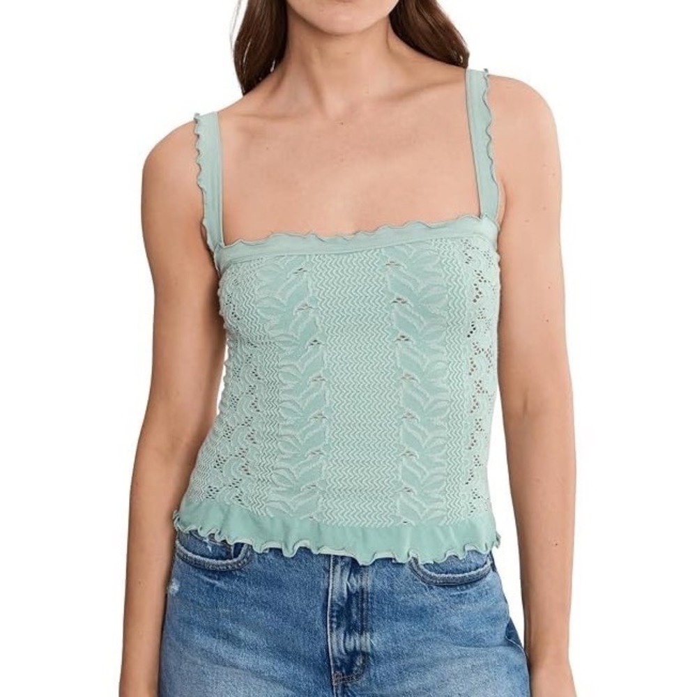 Free People So soft frill sqaure neck Mermaids Tail Tank Top Mint Green NWT